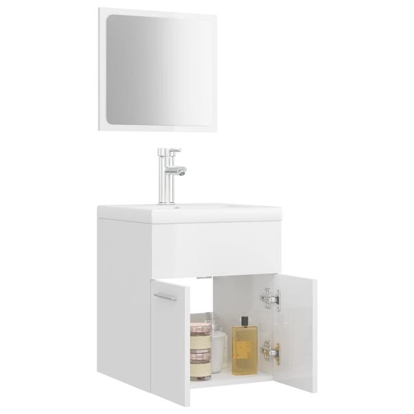 vidaXL Set Mobili da Bagno Bianco Lucido in Legno Multistrato