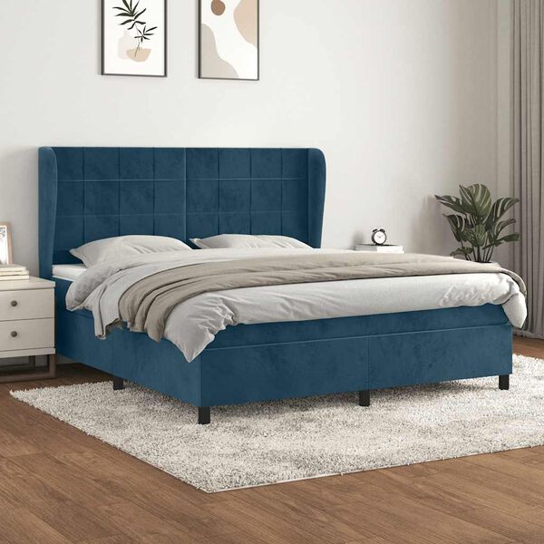 vidaXL Giroletto a Molle con Materasso Blu Scuro 180x200 cm in Velluto