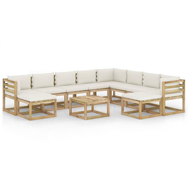 vidaXL Set Divani da Giardino 11pz e Cuscini Legno di Pino Impregnato
