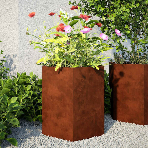 vidaXL Fioriere da Giardino 2 pz Esagono 46x40x45 cm in acciaio corten