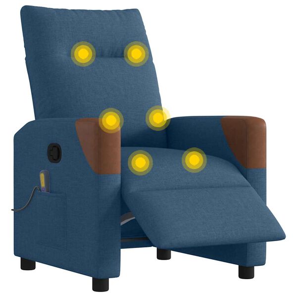 vidaXL Poltrona Massaggiante Reclinabile Elettrica Blu in Tessuto