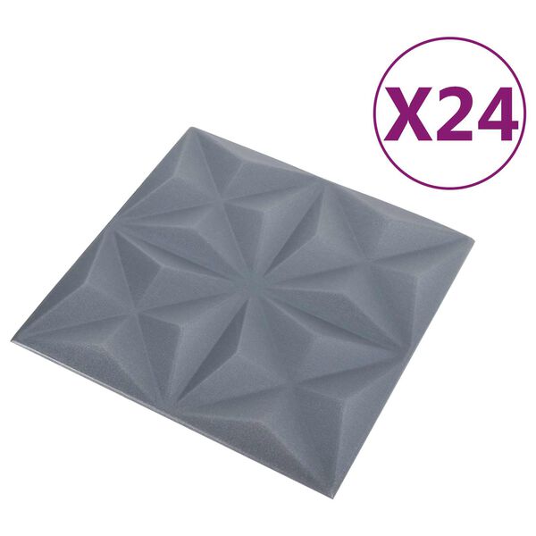 vidaXL Pannelli da parete 24 pcs Origami Grigio 50 x 50 cm Schiuma XPS