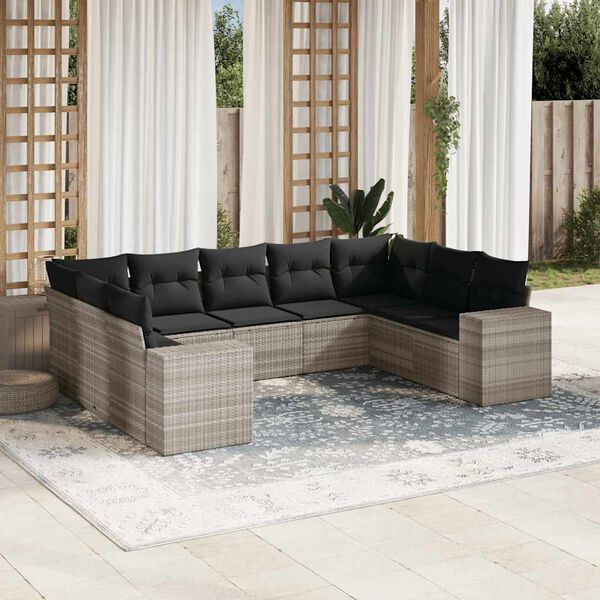 vidaXL Set Divano da Giardino 9pz con Cuscini Grigio Chiaro Polyrattan
