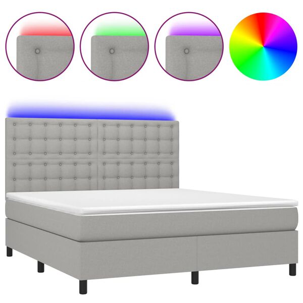 vidaXL Letto a Molle Materasso e LED Grigio Chiaro 180x200 cm Tessuto