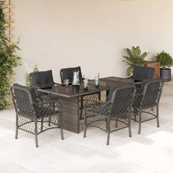 vidaXL Set da Pranzo da Giardino 7 pz con Cuscini in Polyrattan Grigio