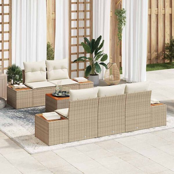 vidaXL Set Divano da Giardino con cuscino 6 pcs Beige Poly Rattan