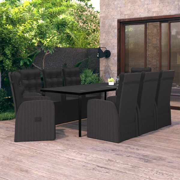 vidaXL Set da Pranzo da Giardino 9 pz con Cuscini Nero