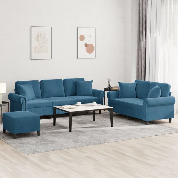 vidaXL Set di Divani 3 pz con Cuscini Blu in Velluto