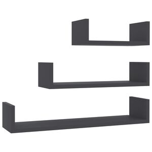 vidaXL Mensole a Muro 3 pz Grigio in Legno Multistrato