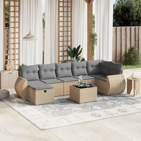 vidaXL Set Divano da Giardino 7 pz con Cuscini Beige Misto Polyrattan