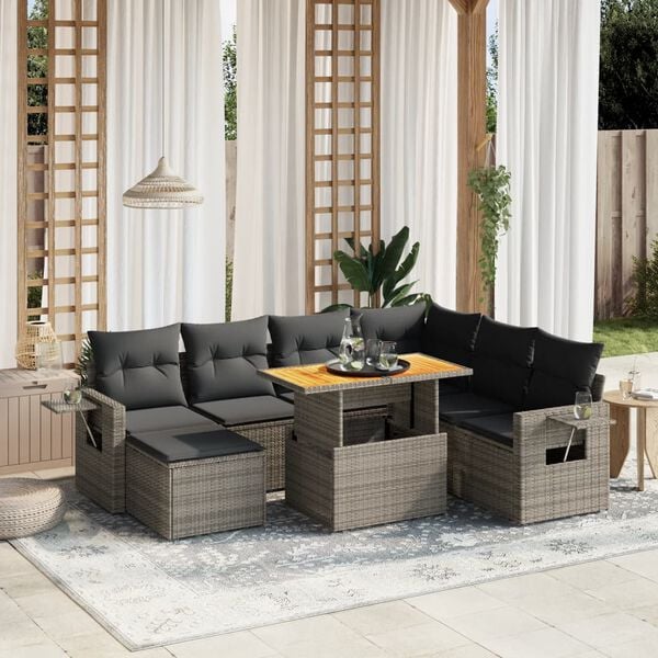 vidaXL Set Divano da Giardino 8 pz con Cuscini Grigio in Polyrattan