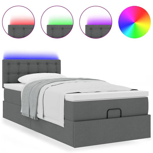 vidaXL Pouf Letto con Materasso e LED Grigio Scuro 80x200cm in Tessuto