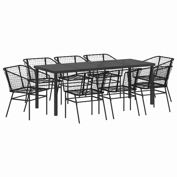 vidaXL Set da Pranzo per Giardino 9 pcs Nero polyrattan