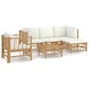 vidaXL Set Salotto da Giardino 6pz con Cuscini Bianco Crema in Bamb&ugrave;