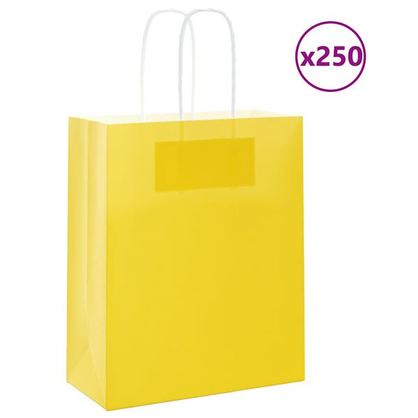 vidaXL Sacchetti di Carta 250 pz con Manici Gialli 18x8x22 cm