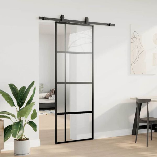 vidaXL Porta Scorrevole Set Ferramenta Nera 76x205 cm Vetro Temperato