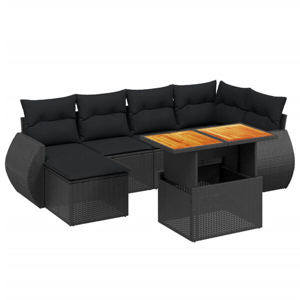 vidaXL Set Divani da Giardino con Cuscini 7pz Nero Polyrattan