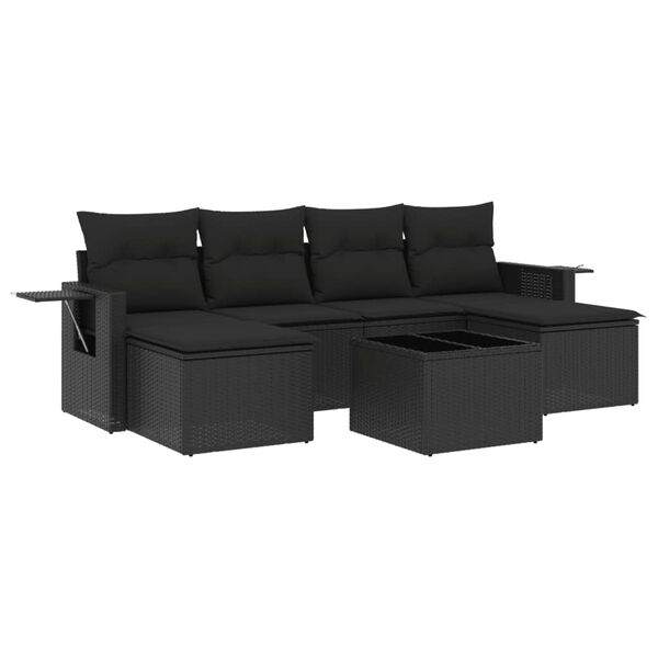 vidaXL Set Divani da Giardino con Cuscini 7pz Nero Polyrattan