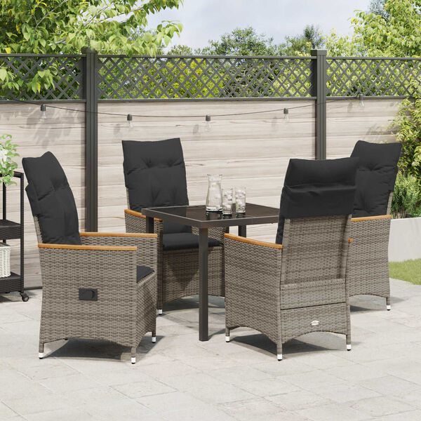 vidaXL Set da Pranzo per Giardino con cuscino 5 pcs Grigio polyrattan