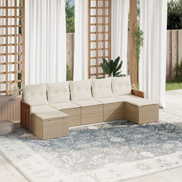 vidaXL Set Divani da Giardino 7 pz con Cuscini Beige in Polyrattan