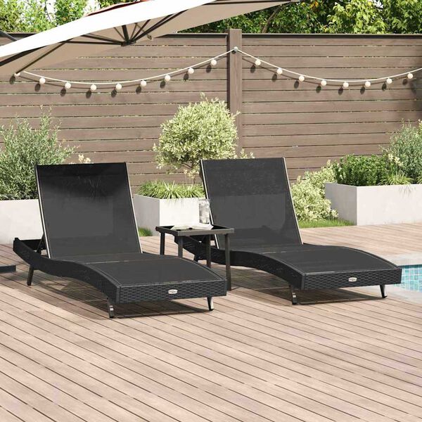 vidaXL Lettino da sole 3 pcs Nero 197 x 70 x 82 cm polyrattan