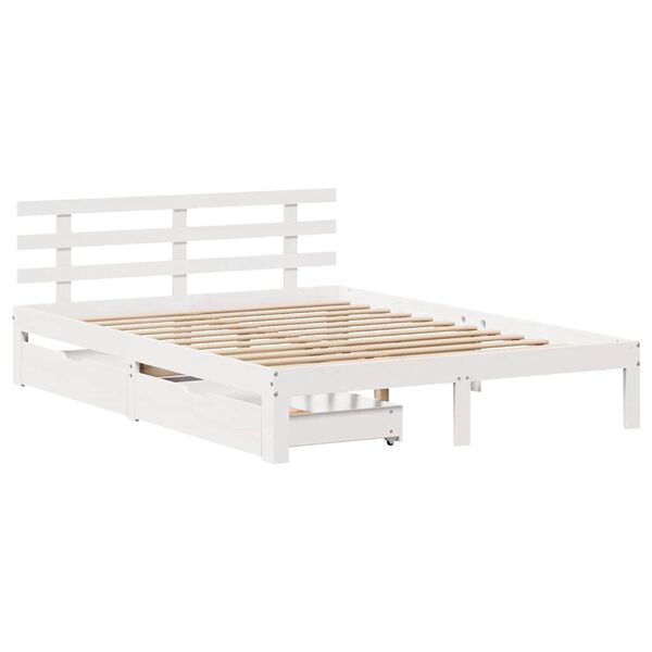 vidaXL Giroletto con Cassetti Bianco 140x190 cm Legno Massello di Pino