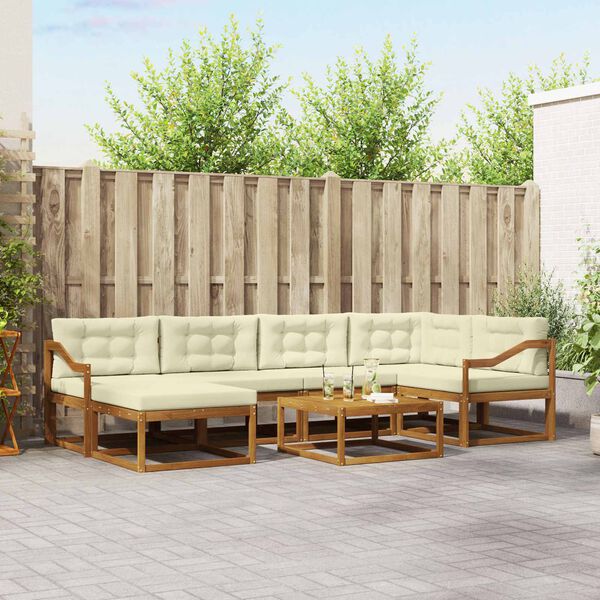 vidaXL Set di divani da esterno con cuscino 7 pcs Naturale e Crema