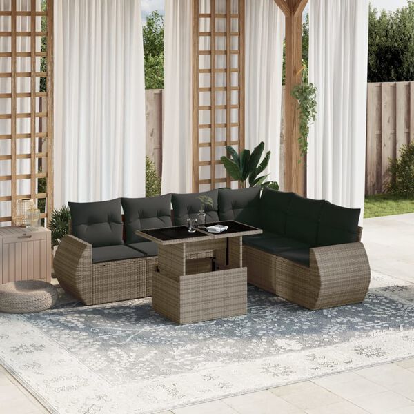 vidaXL Set Divani da Giardino 7 pz con Cuscini Grigio in Polyrattan