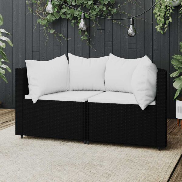vidaXL Divani Angolari da Giardino con Cuscini 2pz in Polyrattan Nero