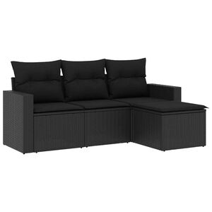 vidaXL Set Divani da Giardino 4 pz con Cuscini Nero in Polyrattan