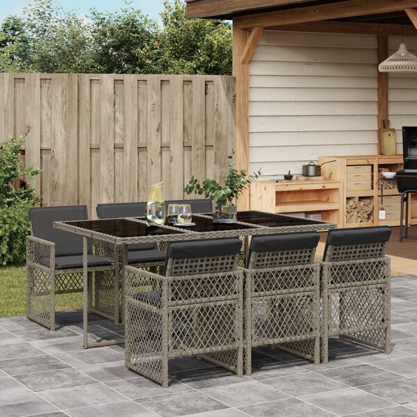 vidaXL Set da Pranzo da Giardino 7 pz con Cuscini in Polyrattan Grigio