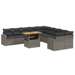 vidaXL Set Divani da Giardino 11 pz con Cuscini in Polyrattan Grigio