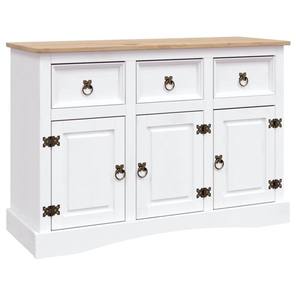 vidaXL Credenza in Legno di Pino Messicano Corona Bianco 132x43x78 cm
