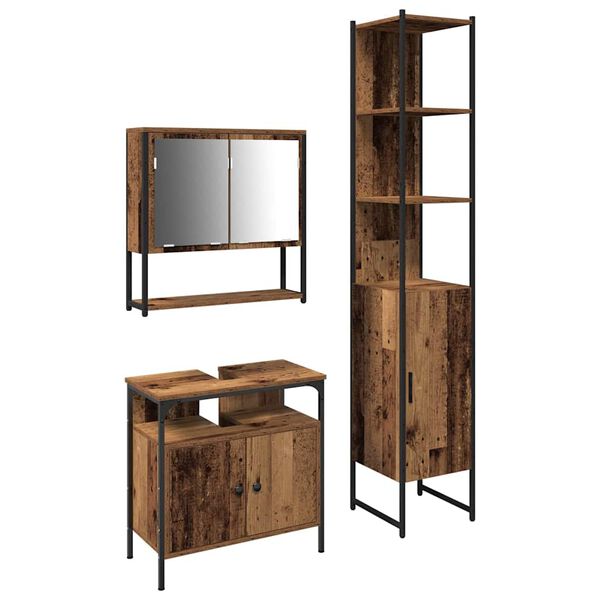 vidaXL Set di mobili per il bagno con lo scaffale 3 pcs Legno vecchio