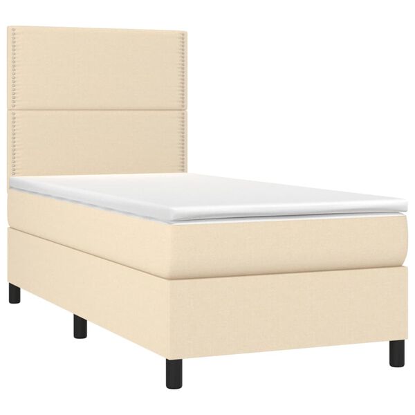vidaXL Letto a Molle con Materasso e LED Crema 90x190 cm in Tessuto