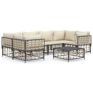 vidaXL Set Divani da Giardino 7 pz con Cuscini Antracite in Polyrattan
