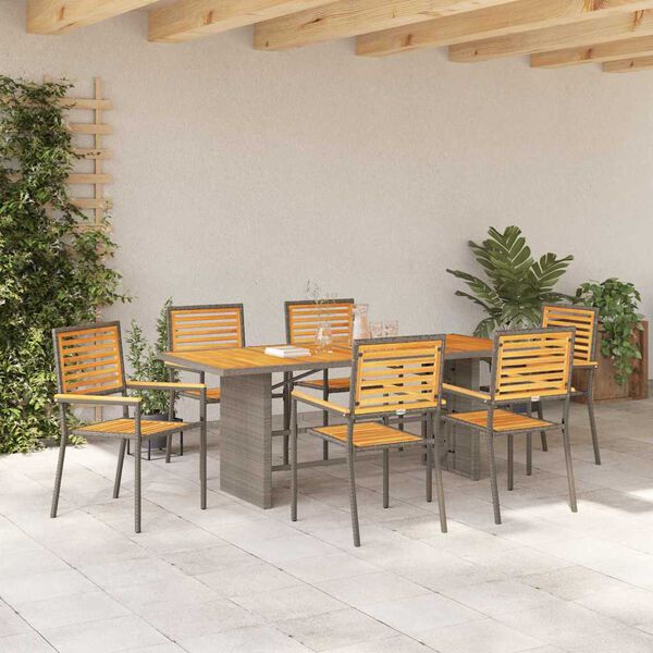 vidaXL Set da Pranzo per Giardino 7 pcs Grigio e Marrone polyrattan