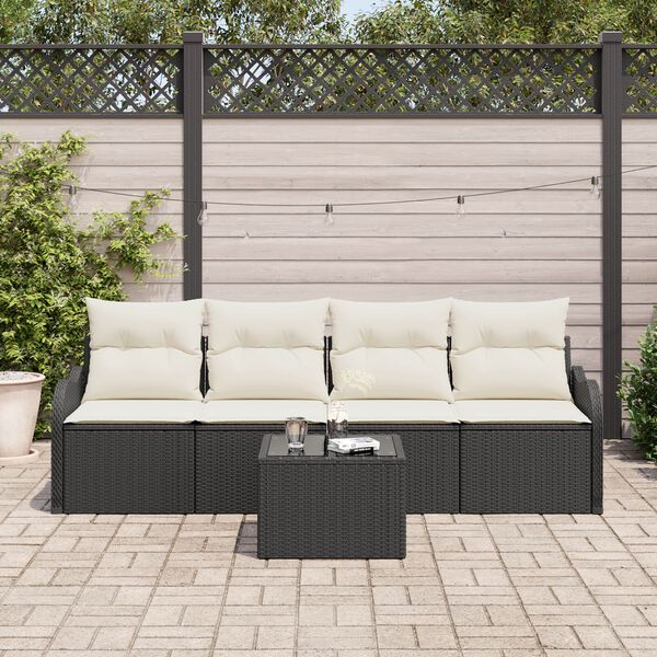 vidaXL Set Divano da Giardino 5 pcs Nero e Crema polyrattan