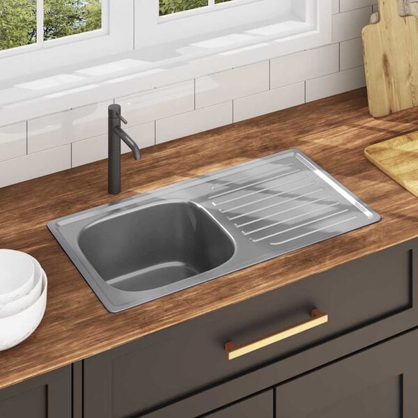 vidaXL Lavello da Cucina con Filtro e Sifone in Acciaio Inox