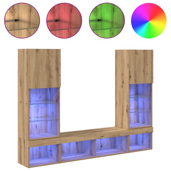 vidaXL Unit&agrave; a muro per TV con LED con led 5 pcs Rovere artigianale