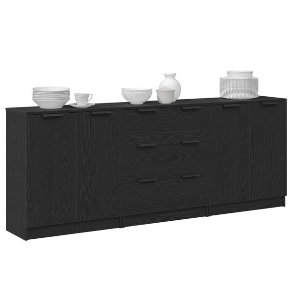 vidaXL Credenza 3 pcs Rovere Nero 180 x 30 x 70 cm Legno multistrato