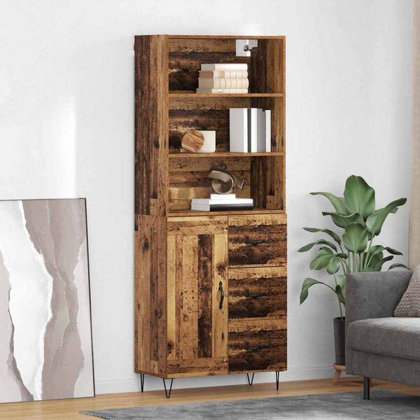 vidaXL Credenza con cassetto 2 pcs Legno vecchio Legno multistrato