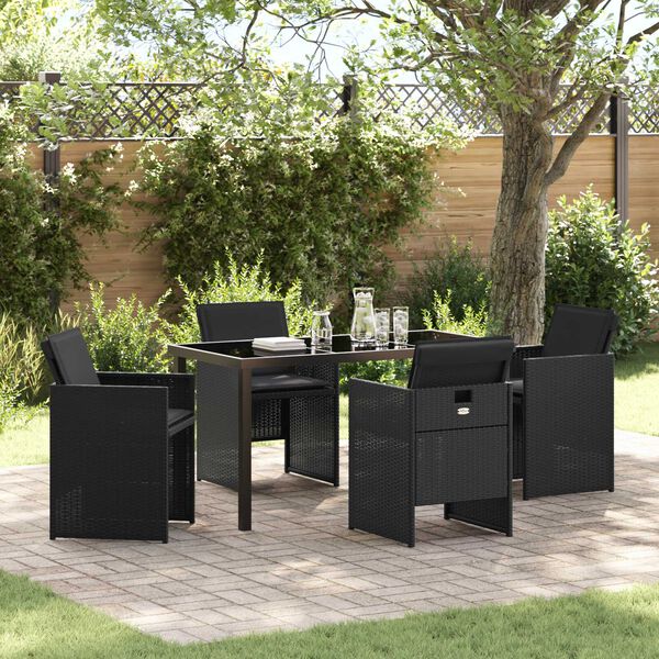 vidaXL Set da Pranzo per Giardino con cuscino 5 pcs Nero polyrattan