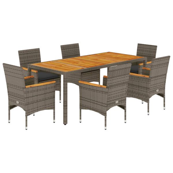 vidaXL Set Pranzo da Giardino 7pz con Cuscini Polyrattan Acacia Grigio