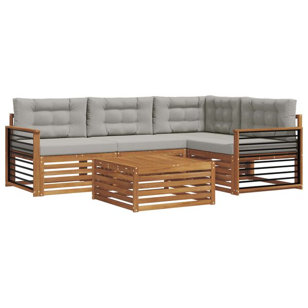vidaXL Set di divani da esterno 5 pcs Grigio Naturale e Chiaro