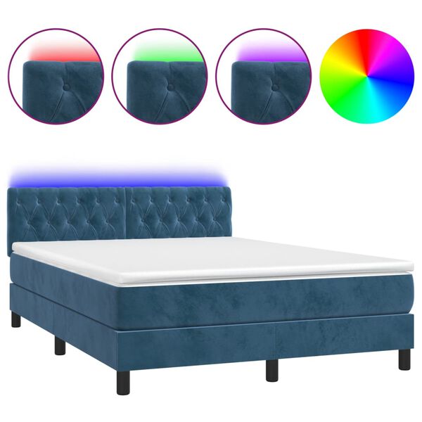 vidaXL Letto a Molle con Materasso e LED Blu Scuro 140x200 cm