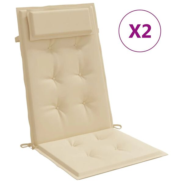 vidaXL Cuscini per Sedia con Schienale Alto 2 pz Beige Tessuto Oxford
