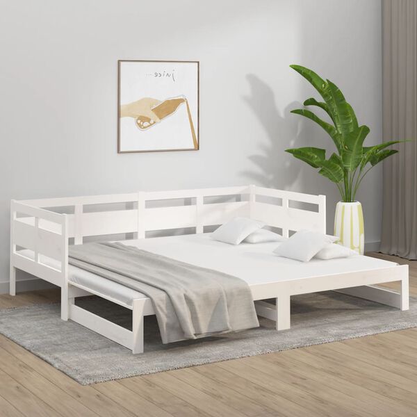 vidaXL Dormeuse Estraibile Bianca Legno Massello di Pino 2x(90x200) cm