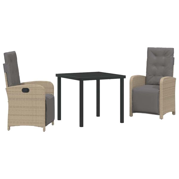 vidaXL Set da Pranzo per Giardino con cuscino 3 pcs Beige polyrattan