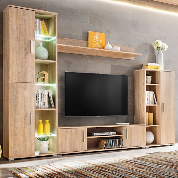 vidaXL Parete Attrezzata Porta TV con Luci LED Rovere Sonoma